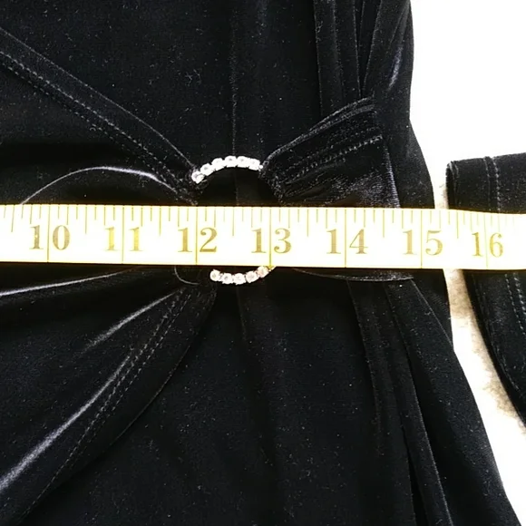 Elementz Faux Wrap Faux Rhinestone Velour Top S Black - Picture 8 of 9